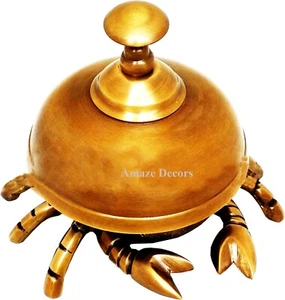 Alte antike MASSIVMESSING Krabbe Rezeption Schreibtisch Einzelhandelstheke Geschäft Glocke Klingel Klingelton - Bild 1 von 5