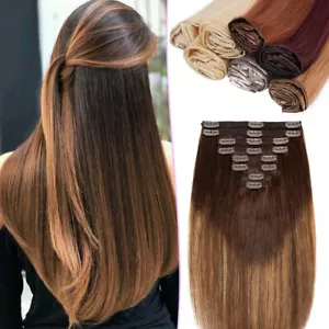 CLEARANCE Double Weft Clip In Russian Remy Human Hair Extensions FULL HEAD Thick - Picture 1 of 51