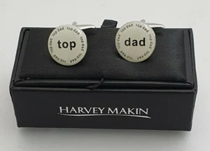 Harvey Makin TOP DAD Cufflinks Gift Boxed HM784 Fathers Day RHODIUM PLATED - Picture 1 of 4