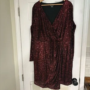 City Chic Reddish/Burgundy Sequin Dress Size M/18 - Picture 1 of 9