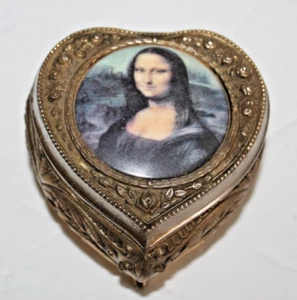 Mona Lisa golden metal jewelry trinket box Pre-Owned - Picture 1 of 6