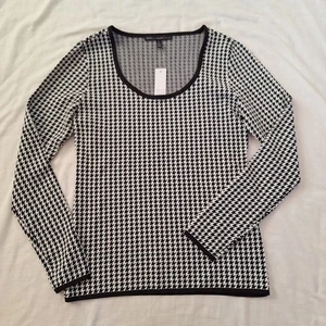 White House Black Market Top Damen Medium Weiß Langarm Hahnentritt Büro - Bild 1 von 15