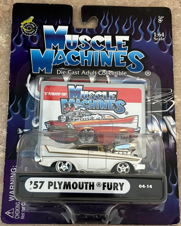 Muscle Machines  '57 Plymouth Fury white 1:64 scale Die-Cast Car 04-14 - Image 1 of 4
