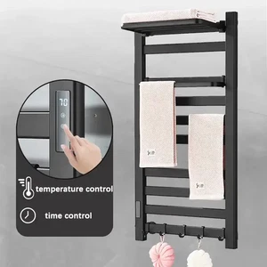 Schwarz Wandmontage Elektrisch Handtuchwärmer Beheizt Handtuchhalter Set Edelstahl - Bild 1 von 23