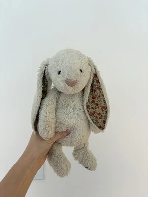 Jellycat Cream Blossom Bunny Floral Pink ears and feet Medium rare and retired  - image 1 of 4