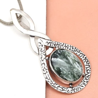 Colgante de joyería de plata hecho a mano con piedras preciosas de serafinita del día de la madre 2,25" Foto 1 de 4