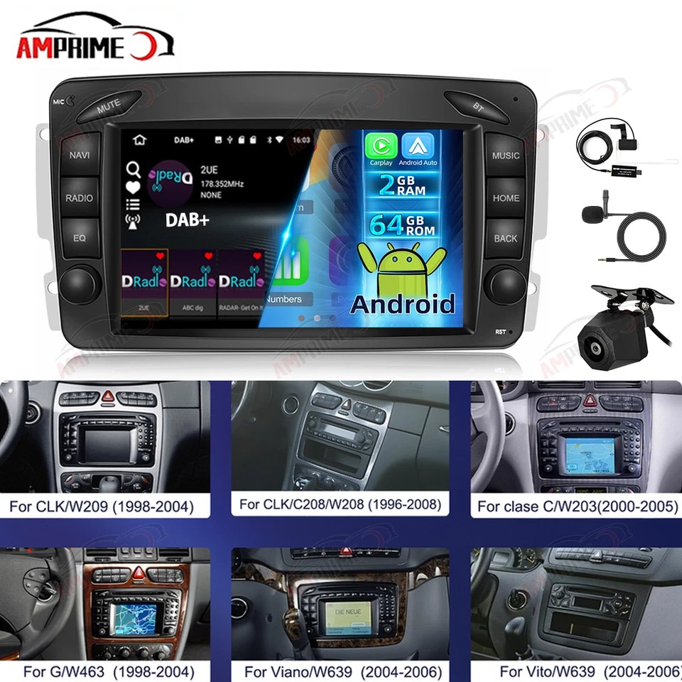 AMPRIME Android 15 per Mercedes Benz CLK W209 W203 W463 W168 autoradio navigatore carplay DAB+