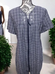 Croft & Barrow Damen Seersucker Morgenmantel 1XL Gingham Karo durchgehender Reißverschluss Taschen - Bild 1 von 13