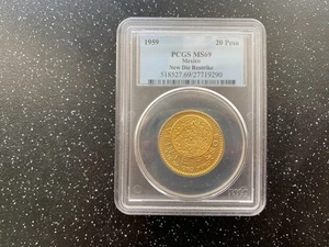 1959 MEXICO 20 PESO NEW DIE RESTRIKE PCGS MS69 - Picture 1 of 2