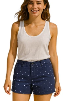 Shorts Old Navy Everyday sarja chino azul marinho branco bolinhas algodão tamanho 14 - Imagem 1 de 4