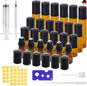 DYMHQ 24 Stück Braunglasflasche Roller Set, 2ml/3ml/5ml/10ml Glasflaschen - Bild 1 von 7