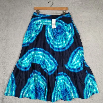 Maxi Falda Jones New York Mujer 10P Azul Tie-Dye Niveles Plisada Línea A Boho Nueva con Etiquetas Foto 1 de 4