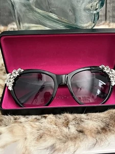 CARLOS FALCHI Black Cat Eye Sunglasses With Rhinestone Embellishments - Picture 1 of 11