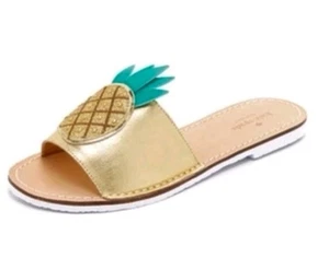 Kate Spade Pineapple Slide 9 Ibis Sandalen Gold Metallic Leder Tropical Resort  - Bild 1 von 8