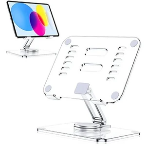 Acrylic Tablet Stand Holder with 360 Rotating Base, Foldable Adjustable Clear - Afbeelding 1 van 7