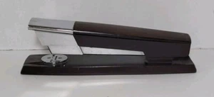 Vintage Swingline DELUXE Executive Desk Stapler D333 MCM Chrome Woodgrain 8.5” - Picture 1 of 14