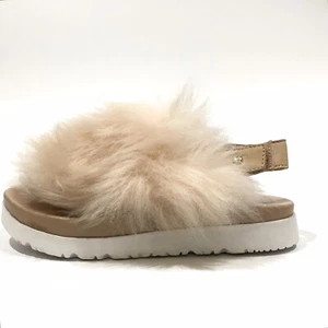 UGG HOLLY FURRY SANDALS -NATURAL SOFT OCHRE SHEEPSKIN -BIG KIDS US 4 -NEW - Picture 1 of 8