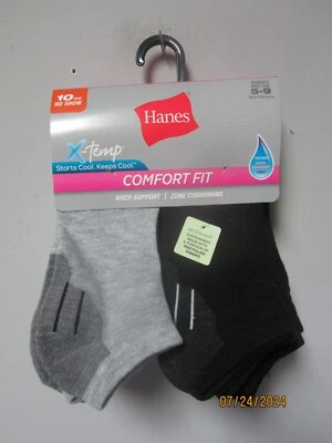 Hanes 女式 10 对黑色/灰色无展示袜鞋 5-9 码 — 第 1/2 张图片