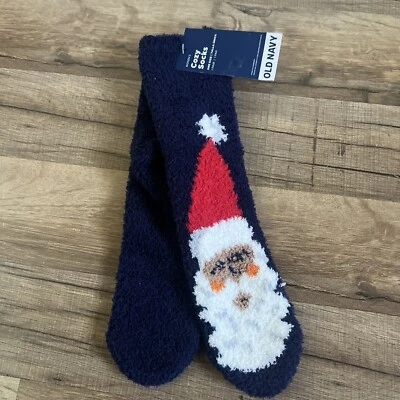 Old Navy Cozy Fuzzy 舒适袜子女式圣诞老人均码蓝色 — 第 1/4 张图片