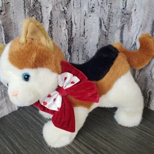 Calico Cat Kitty Orange Black Plush Stuffed Animal with Heart Bow 14" Love, Cute - Picture 1 of 5