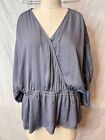 Simply Vera VeraWang Slate Blue Ruched Sleeves Wrap style Top Size L