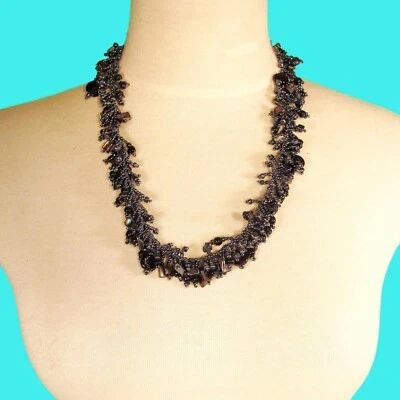 Collar de cuentas de semillas hechas a mano con astillas de piedra color hematita de 22" ¡ENVÍO GRATUITO!! Foto 1 de 4