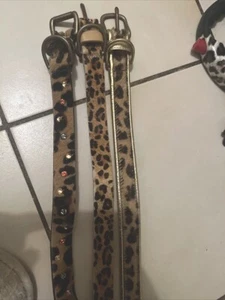 Dog Collar Spotted Leopard Beaded Leather 14 16 18 - Picture 1 of 13