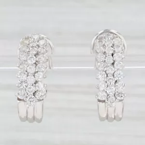 2ctw Diamante J-Hook Pendientes 14k Oro Blanco Perforado Omega Posterior - Imagen 1 de 5