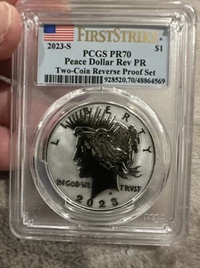 2023 S Silber Reverse Proof Peace Dollar PCGS PR 70 First Strike Flag Holder - Bild 1 von 2