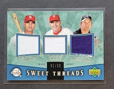 2004 Sweet Spot Threads Triple PUJOLS THOME HELTON "Game Used" Jersey #/99 HOF - Image 1 of 4