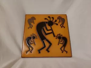 Masterworks Handcrafted Kokopelli Ceramic Hanging Art Tile Trivet Orange & Black - Picture 1 of 5