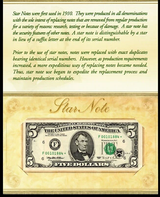 1995 Uncirculated $5 Star Note - F Block Atlanta - F00101884* in Original BEP - Image 1 of 4