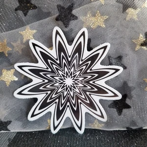 BWC008-Flower Shaped Black and White Sticker Flowers Monochromatic Psychedelic - Picture 1 of 7