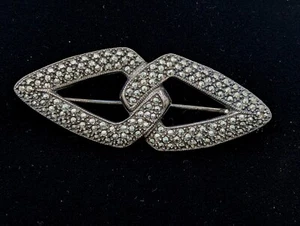 925 Sterling Silver - Vintage Sparkling Marcasite Encrusted Brooch Pin E178 - Picture 1 of 7