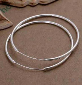 Women’s 925 Sterling Silver 55mm 2” Big Round Large Thin Hoop Snap Earrings - Picture 1 of 3