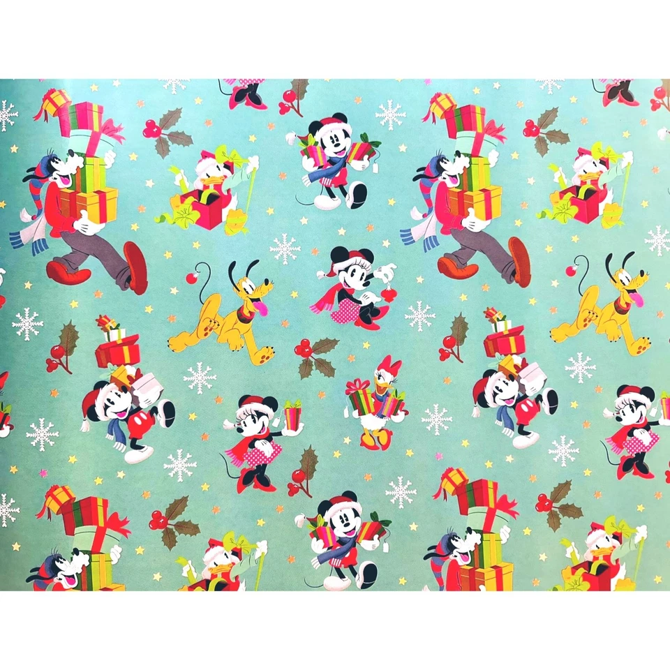 Hallmark Wrapping Paper Christmas Mickey Minnie Mouse Green 30 sqft Roll Holiday - Image 1 of 2