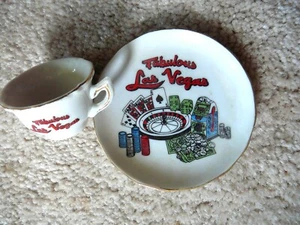LAS VEGAS NEVADA - FABULOUS Vintage SOUVENIR PORCELAIN MINIATURE CUP & SAUCER VG - Picture 1 of 4