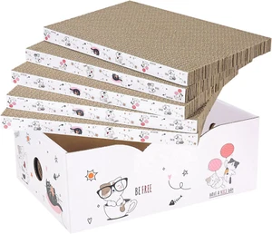5 Packungen in 1 Katzenkratzkissen mit Box, Katzenkratzer Karton, wendbar, langlebig - Bild 1 von 12