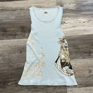 Vintage y2k Ed Hardy Blue Girls XL Floral Geisha Girl Graphic Tank Top ribbed - Picture 1 of 7