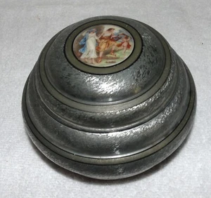 1930s Aluminum Powder Puff Wind Up Music Box Gray Wood Feet Non Working #3 - Picture 1 of 9