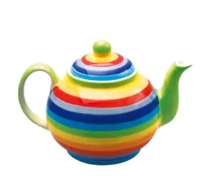 Namaste Rainbow Teapot Horizontal Stripes Ceramic Hand Painted 15cm Fair Trade - Picture 1 of 7