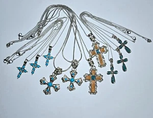 Cross Pendant Jewelry Making Small Simple Religious Silver Tone Mix 1" 12 pcs - Picture 1 of 19