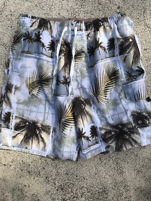 Croft & Barrow Mens Gray Greenish And Brown Palm Trees Swim Trunks Size Large - Image 1 of 4
