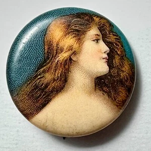 Pinback de celuloide c1910 Perfection Cigarettes Pretty Redhead Retrait 7/8" - Imagen 1 de 4