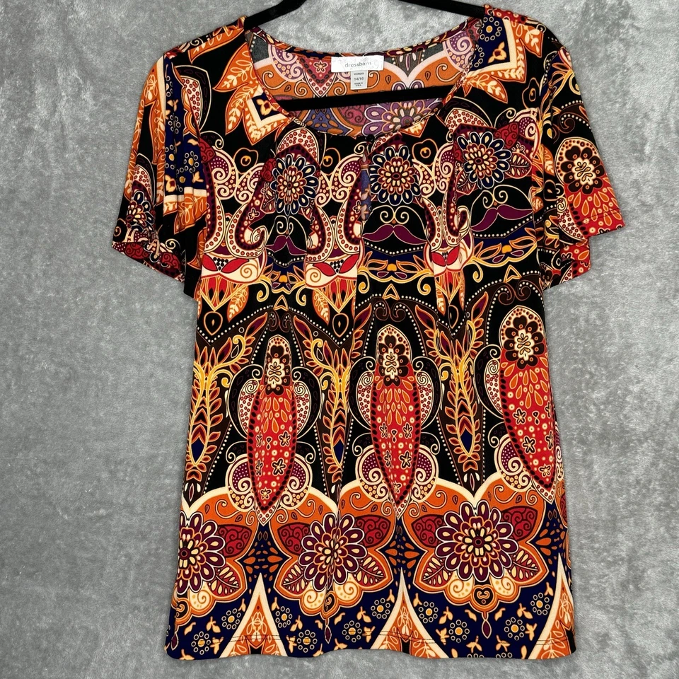 Camisa Top Dressbarn 14 16 XL Naranja Rojo Cachemira Cuello Redondo Manga Corta Elastizada Foto 1 de 4