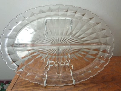 Vtg. Jeannette Glass Windsor Diamond 3-Section Oval Relish Tray Clear 11.5"x8" - image 1 of 4