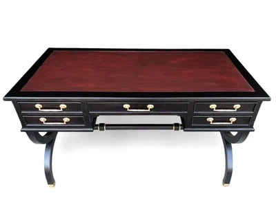 Hollywood Regency Desk by Sligh-Lowry Ebonized Finish Brass Handles - Image 1 of 4