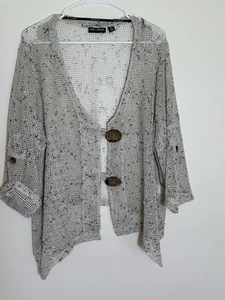 Nina Leonard Cardigan Women’s 3X Beige Button Novelty Knit Bolero Asymmetrical - Picture 1 of 9