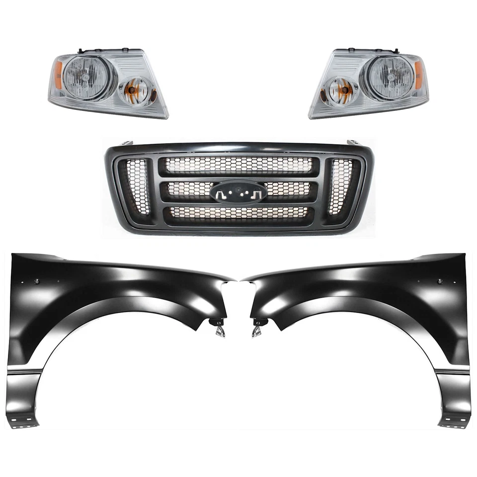 Headlight Kit For 2004-2006 Ford F-150 LH and RH w/ Bulb/s Halogen Chrome Bezel - Image 1 of 4