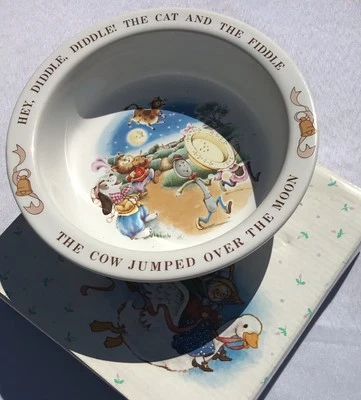 Vintage Hey Diddle Katze Geige Keramik Schüssel Avon Baby Andenken Kinderreim 80er Schale - Bild 1 von 4
